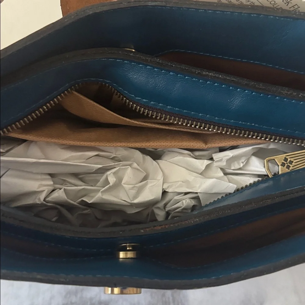 Patricia Nash Rienzo Greek Floral Leather Blue Shoulder Handbag
